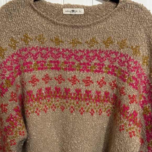 Natural Life Bouclé Fair Isle Sweater • Boho Cozy Knit • Size Large - Picture 4 of 11